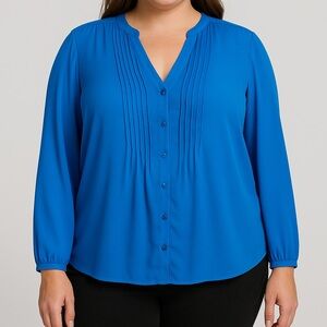 Liz Claiborne XL Blue Button-Up Work Top Button up Blouse NWT